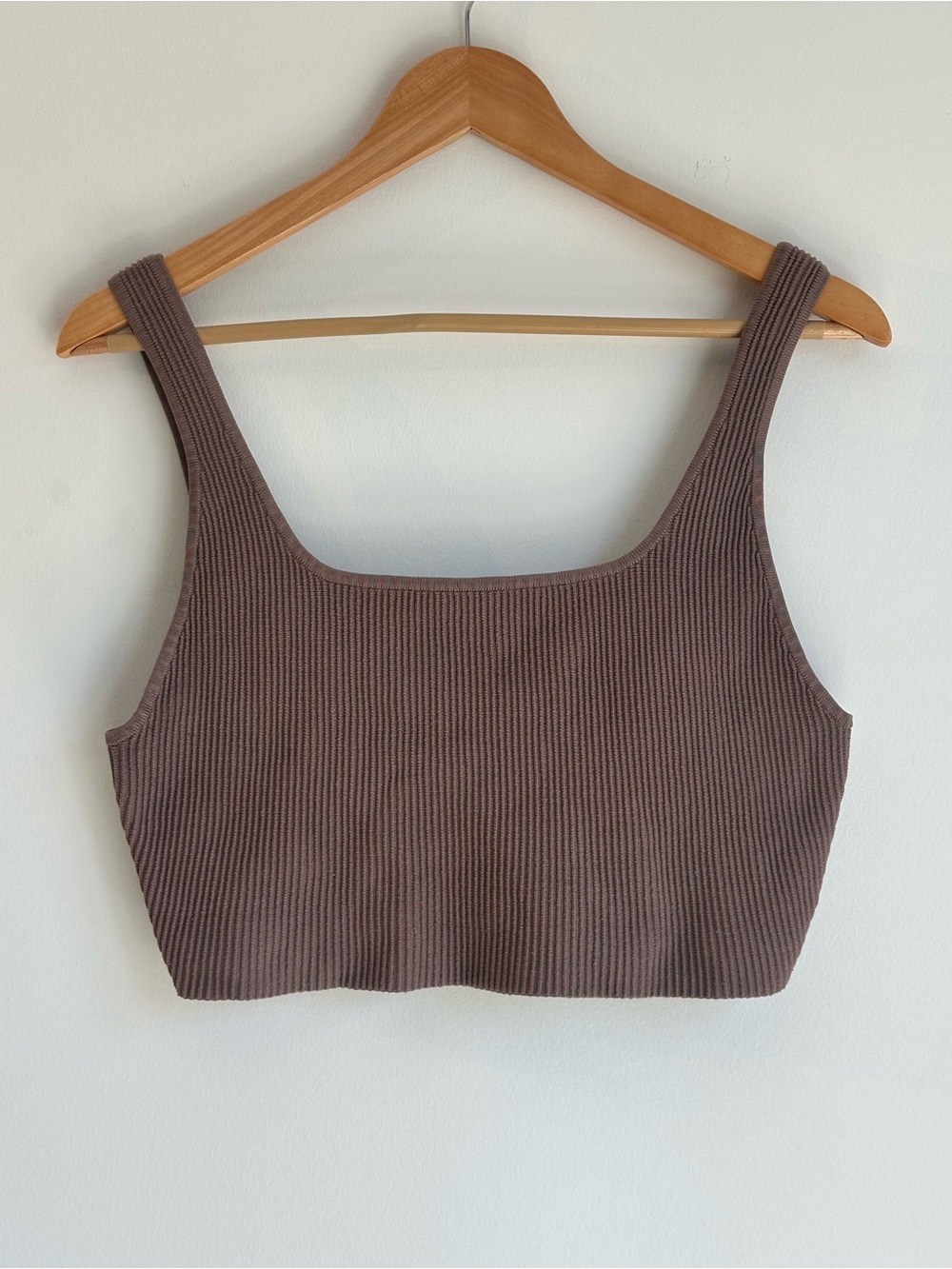 Babaton Contour Ribbed Knit Crop Tank Top Brown Sleeveless Women’s Large